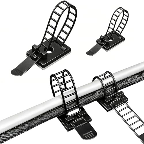 Sugfews 100 Stück Verstellbare Kabelklemme, Selbstklebende Kabelclip mit Kabelbinder, Desktop Kabelbefestigung, Schwarz Kabelclips, 3M Kleber Kabelhalter für USB Ladekabel Ladegeräte