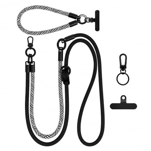 Cordon Téléphone Portable 8 mm, Lanière Réglable avec Patch | Nylon tressé épais, patch 0,7 mm, mousqueton rotatif, idéal voyage, shopping, marche et usage quotidien.