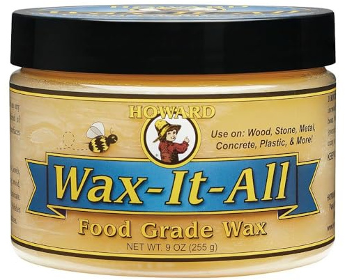 Howard Wax It All - Food-Grade Beeswax Paste for Wood, Stone, Metal, Granite, Marble, Butcher Block, Countertops & Furniture - Carnauba Mineral Oil Blend - 9 oz