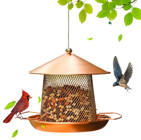 Mangeoire à oiseaux d'extérieur – Fer imperméable robuste, station de nourriture pour oiseaux artistiques avec un design robuste pour pinsons, merles, moineaux, canaris, perruches, jardin, balcon, pat