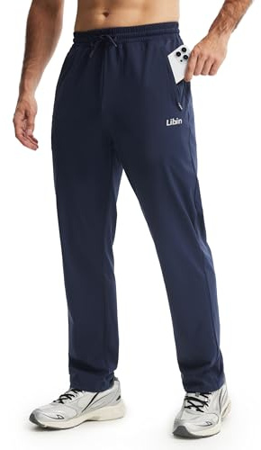 Libin Mens Joggers Tracksuit Bottoms Jogging Trousers | Elastic Waist Reflective Stretch Casual Trousers for Gym Workout Running Lounge Pants with Zip Pockets