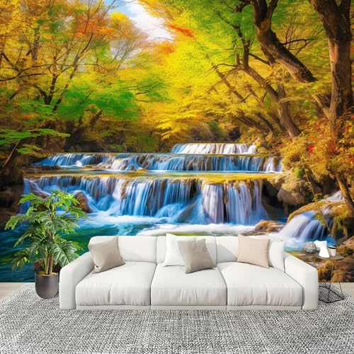 Mural Papel Pintado 3D 200x140cm De EnsueñO Bosque Cascada Fotomurales Tejido No Tejido Antiarrugas Póster Vistoso Murales Fotográfico Moderno Decoración de Paredes
