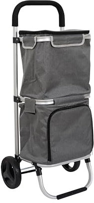 ENTRE TEMPS - Sh8541 - Chariot Aluminium Léger avec 2 Compartiments pour Courses - Idéal pour Conserver Vos Aliments au Frais - Roues Robustes - Poignée Ergonomique - Gris - Taille M