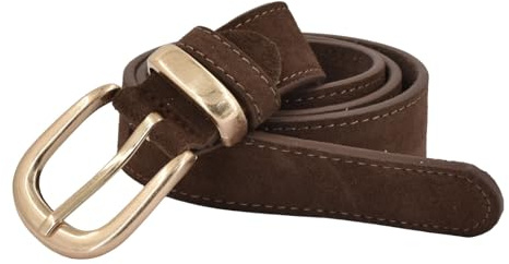 styleBREAKER Damen Echtleder Gürtel 3 cm | weiches Rindsleder Velours Optik | Edle Antik Gold Schnalle | Vintage Wildleder Look für Jeans & Kleider | Kürzbar, Farbe:Schokobraun, Größe:80cm