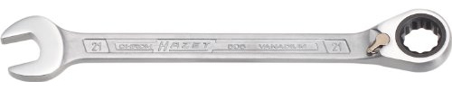 HAZET Knarren-Ring-Maulschlüssel 606-21 I Abtrieb: Außen-Doppel-Sechskant, Schlüsselweite: 21 mm I Betätigungswinkel (5 Grad), Werkzeug für enge Schraubarbeiten an Fahrrad, Auto, usw.