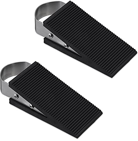 Relaxdays Türkeil 2er Set, Gummi, Edelstahl, rutschfeste Keile, Türstopper für Boden, HBT: 3 x 5 x 12 cm, schwarz/Silber | rutschfeste Keile, Türstopper für Boden, HBT: 3 x 5 x 12 cm