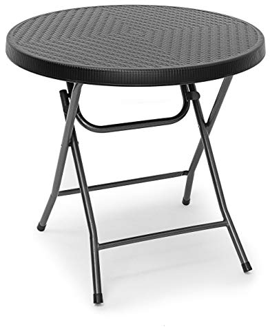 Relaxdays 10020057_427-Mesa Redonda Plegable para el jardín, Negro, 80 x 80 x 74 cm