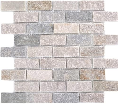 Mosaik Brick Quarzit beige/grau Quarzit Naturstein Küche, Mosaikstein Format: 71x29x10 mm, Mattengröße: 300x300 mm, 10 Matten