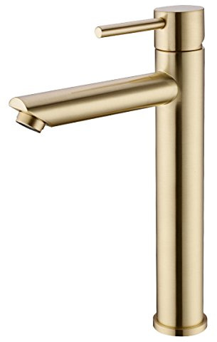 Trustmi Brass Brushed Gold Single Lever Single Hole Bathroom Basin Sink Mixer Tap, Tall