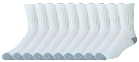 Amazon Essentials Chaussettes en Coton, Confortables, durables, Semi-rembourrées Homme, 10 Paires, Blanc, 41-45