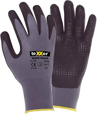 (12 Paar) teXXor Handschuhe Montagehandschuhe Black Touch 12 x grau/schwarz 8