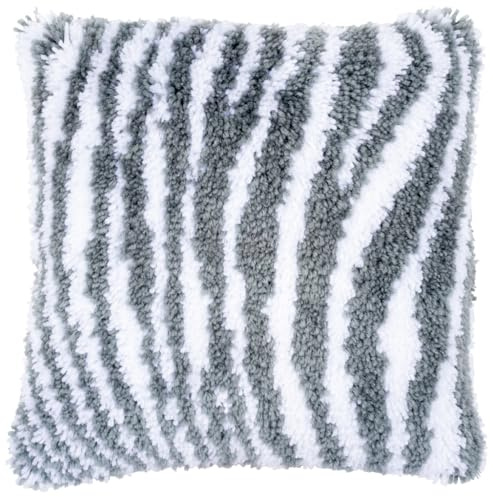 VERVACO Knüpfkissen Set Deko Kissenbezug Knüpfset für Anfänger ZEBRA LOOK Basteln Erwachsene Kreativ DIY Handarbeit Kissen zum Selber Knüpfe 40 x 40 cm Latch Hook Kit Knüpfhaken Set Kissen
