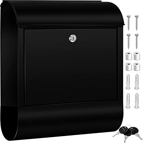 KESSER® Cassetta della Posta XXL in acciaio inox spazzolato con Scomparto per Giornali, 3x Chiudibile a chiave, Verniciata a polvere, Montaggio a parete, Ampia fessura frontale, Nero