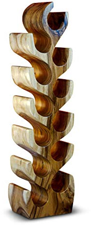 Kinaree Weinregal aus Holz XL – Suar Massivholz Flaschenregal für 12 Flaschen, handgeschnitzte Holz Skulptur, ca. 100 cm