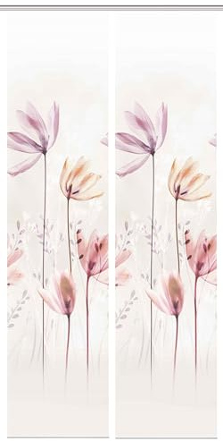 HOME WOHNIDEEN 55067 | 2er-Set Schiebegardine 'KUKAT', Digitaldruck auf Bambus-Optik, mit abstraktem Blumen-Motiv, 260x60cm, Farbe: Natur