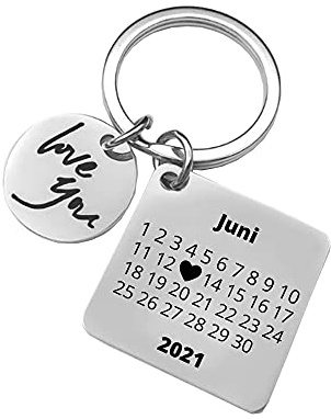 PREMIUM Schlüsselanhänger Herz-Tag-Kalender mit edler Datum Gravur personalisiert und Beidseitig bedruckt I Jahrestag Individuell graviert I Ich liebe dich Partner Geschenk am Schlüsselband