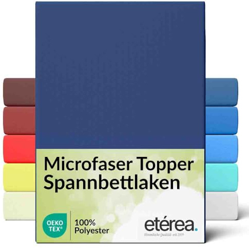etérea Jersey Topper Spannbettlaken 180x200-200x200 cm Marine für 5-10 cm Steghöhe 100% Microfaser - Oekotex Spannbetttuch Matratzen Bett Bezug - Bettlaken 180x200cm - 200x200cm Blau