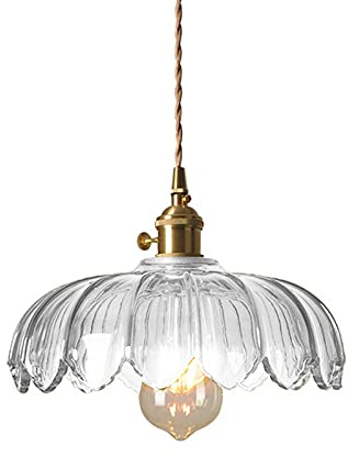S-Cevada Crystal Lotos Pendelleuchte Industrial Vintage Glas Lampenschirm Deckenleuchte Hängelampe E27 Messing Fassung1-flammiger Kronleuchter (Transparent)