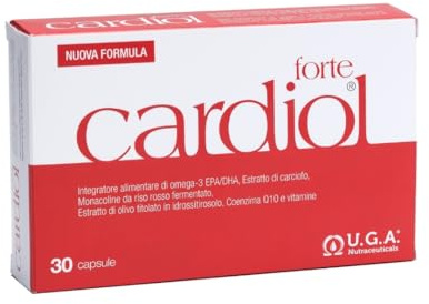 Cardiol Forte – Supplément avec oméga-3 EPA/DHA - acide folique, coenzyme Q10 et vitamine E - pour le puits du cœur - monacoline avec du riz rouge fermenté - pour les adultes - 30 gélules