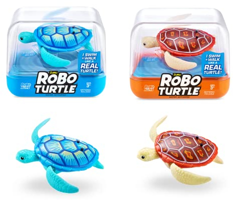 Robo Turtle Robotic Swimming Turtle by ZURU, Swims, Battery Powered, Toy Turtle, bath Toy(2 Pack, Orange & Blue)