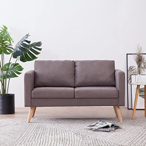KOIECETA Sofa 2-Sitzer mit Rückenkissen Sitzkissen Zweisitzer Polstersofa Loungesofa Lounge Stoffsofa Sitzmöbel Wohnzimmer Stoff Holzrahmen Taupe
