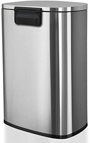 KARAT Poubelle en acier inoxydable à pédale - Système de tri des déchets pour Cuisine Bureau - Sceau intérieure amovible avec poignée - Ouverture mains-libres (Dustin - Acier inoxydable, 50 litres)