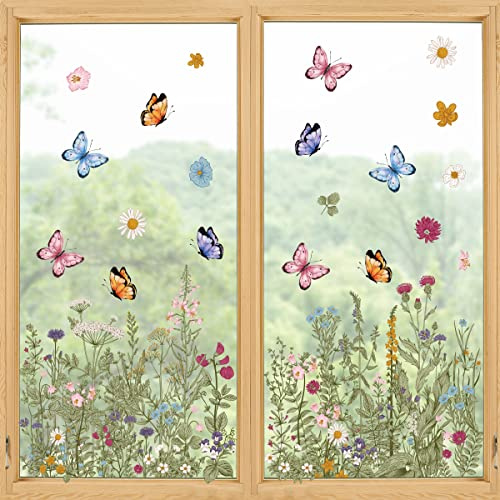 Horaldaily 60PCS Spring Summer Hand Painted Wild Flower Window Cling Sticker, Party Supplies Shop Window Glass Display Decoration
