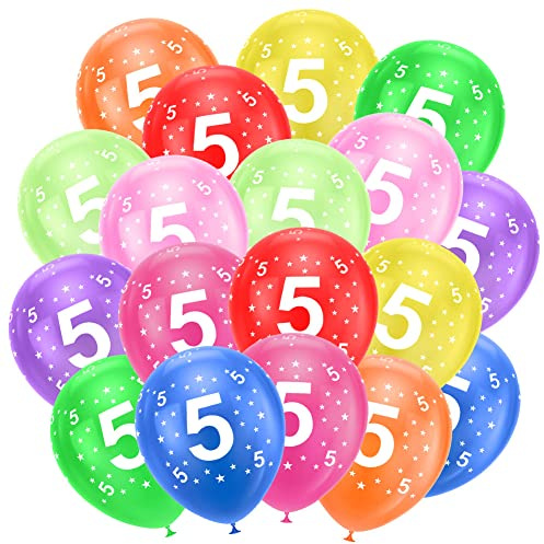 Ainiv 18pcs 5th Birthday Balloons, Number Balloons, Multicolor Numbers & Stars, Up to 12 Inches, Latex, Perfect for Kids' Birthday Parties