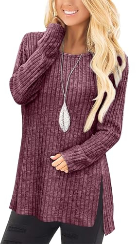 Aokosor Women's Long Sleeve Tunic Jumpers 70% Polyester, 25% Rayon, 5% Spandex High Side Split Tunic Lightweight