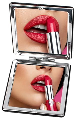 Tragbarer Taschenspiegel Mini, 8cm Zweiseitiger Schminkspiegel, Zweiseitiger Schminkspiegel, Kleine Kosmetikspiegel, Handspiegel Reisespiegel Vergrößerung Makeup Spiegel für Damen, Quadrat (Schwarz)