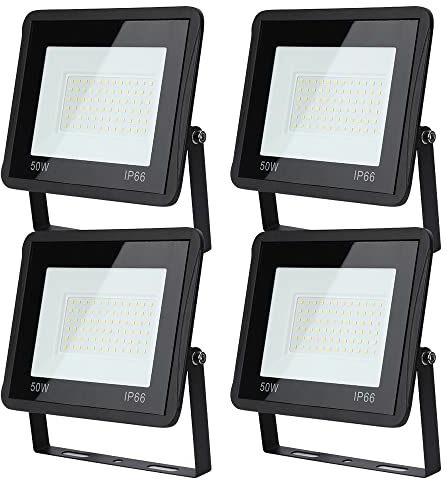 Sonnewelt Projecteur LED Extérieur 50W 4pcs 4250lm Blanc Froid 6000K Spot LED Extérieur économiseur dénergie IP66 Imperméable lumière de Sécurité pour Jardin Patio Cour Garage