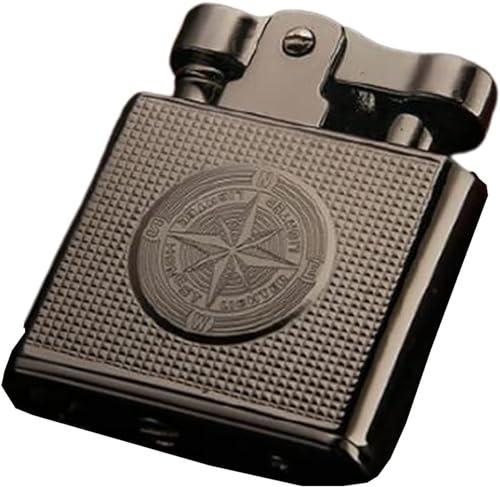 Vintage-Kerosinfeuerzeug, winddichtes nachfüllbares Kerosinfeuerzeug, Vintage-Schleifrad-Zündungsfeuerzeug mit schöner Geschenkbox, Geschenk for Männer (Color : Black)