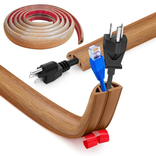 Flexibler Klein Kabelkanal, Selbstklebend Boden Kabelbrücke,5M x 3cm Flexibler Kabelabdeckung Kabelschutz Kabelschacht Leicht zu Schneiden Montage für alle Netzkabel Haus, Büro, Lager (Holzmaserung)