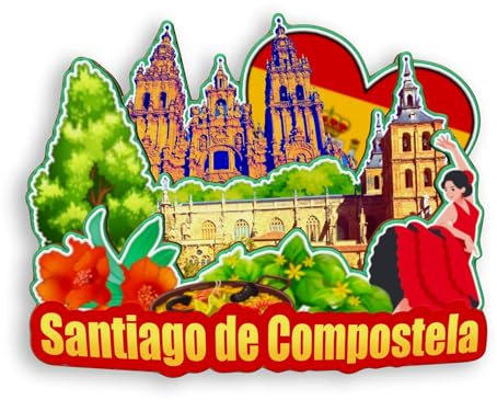 Quwsne Magnete da frigorifero Santiago de Compostela Spagna magnete da frigorifero souvenir di viaggio in città regali turistici 3D classici monumenti artigianali fatti a mano decorazione della casa