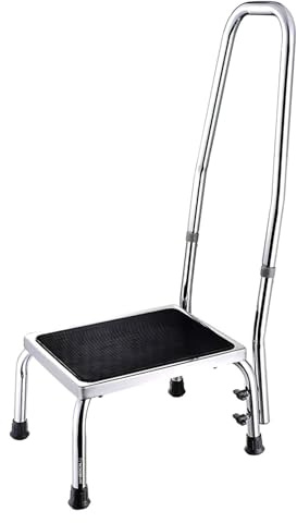 Marchepied avec main courante - Bm Médical TD-70-MC - surface en caoutchouc antidérapante - Finition couleur Gris