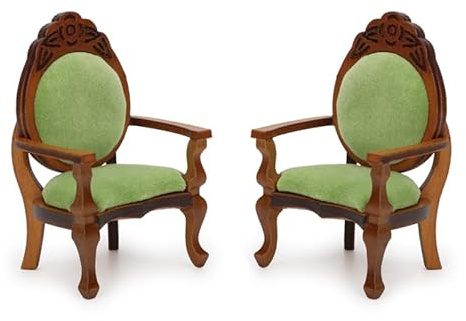 Dollhouse Chair 2PCS Miniature Furniture Retro Vintage Chair Wooden Accessories 1/12 Upholstered Victorian Carved Armchair for Christmas Decoration Ornament (B)