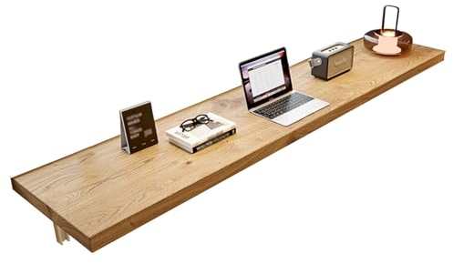 CYHTYM Wandklapptisch An der Wand montierter, zusammenklappbarer Büroschreibtisch, Lernwerkbank aus Massivholz mit schwebendem Tisch mit Metallstütze, Tragfähigkeit 110 Pfund(260x45x5cm)