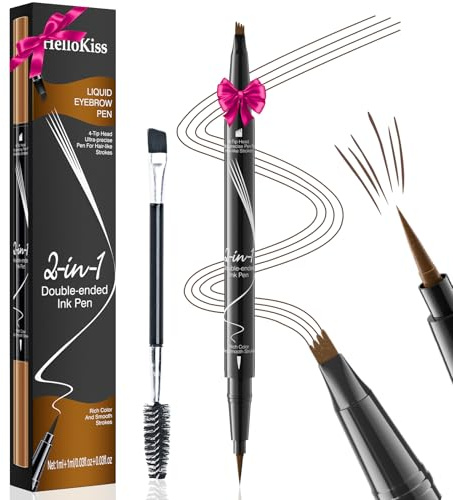 Augenbrauenstift Wasserfest, 2 in 1 Magischer Augenbrauenstift, 3D Microblading Augenbrauenstift mit 4 Gabelspitze, Wischfest Langanhaltenden Eyebrow Pencil für Frauen Mädchen Makeup (Hellbraun)