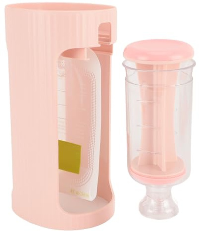 Exprimidor de frutas para bebé, para alimentos caseros para bebés, puré de frutas de plástico, máquina de llenado con 10 bolsas de 118 ml (rosa)