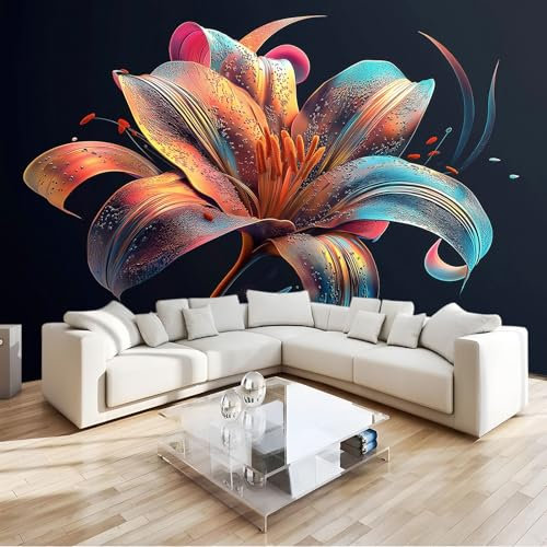 Negro Profundo Fotomural flor de lirio Fotomural Pared, 250x175 cm Papel Pintado 3D, Fotomurales Decoración de Comedores Moderna Lana Sala Cuarto Salón