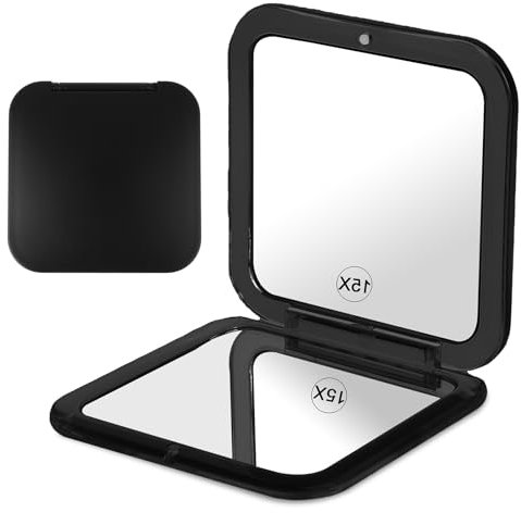 WY LIGHTING LEVEL Kompaktspiegel 15x Vergrößerung Schminkspiegel für Reisen Faltbar Taschenspiegel 2-seitiger quadratischer Hand-Kosmetikspiegel für Geldbörsen Handtasche