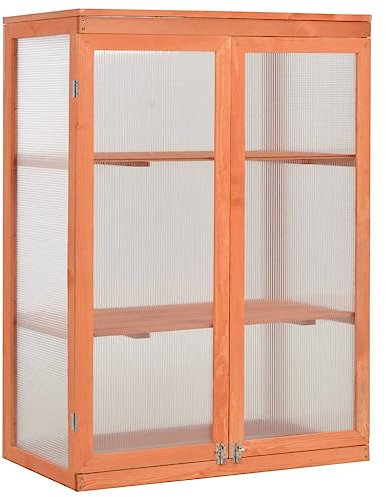 3 stufiges Frühbeet aus Holz, Mini Gewächshaus mit 2 Regalen & 2 Türen, Frühbettkasten Pflanzenhaus Pflanzschrank Pflanzenschrank Aufzuchtschrank für Garten & Balkon, 75x47x109 cm
