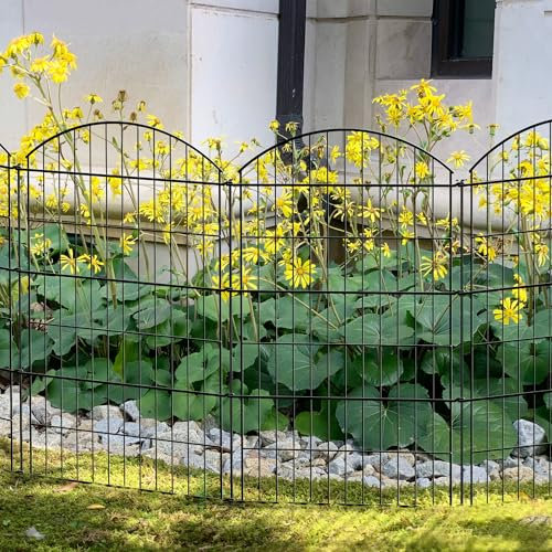 Thealyn Garden Fence 5 Panels Outdoor Rustproof Metal Dog Pet Fence Animal Barrier, Garden Fencing Panel Border for Yard Patio Flower Bed (101cm H x 71cm W (5 Panels, Length 3.5 m))