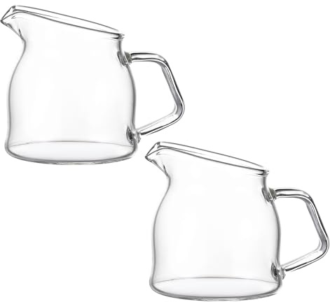 MINGZHE 2 Mini Tazas de Leche de Cristal, Jarra de Cristal Pequeña, Jarra para Crema, Espumador de Leche, Mini Jarra de Leche, Mini Jarra de Cristal, Jarra de té con Boquilla,