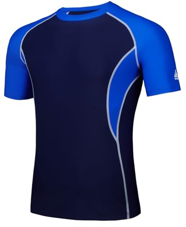 AMZSPORT Herren Rash Guard Shirt, UPF 50+ UV Schutz Kurzarm T-Shirt, Schnelltrocknendes Sonnenschutz Vest für Schwimmen, Surf, Angeln, Laufen