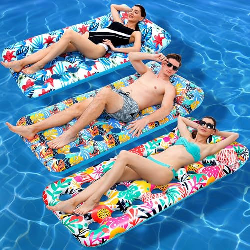 IRUIRUI 3 Pack Pool Floats Adult, Oversized Inflatable Pool Float Lounger Rafts Floaties for Adults with Headrest Floating Mat for Swimming Pool Lake Beach Party