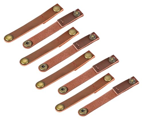 sourcing map Pack of 8 Leather Cable Straps Cord Organizer 90x12mm Portable Cable Leather Clips Light Brown Earphone Cord Management for Cable, Wire