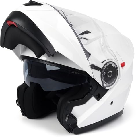 DAWNRISE Casco de Motocicleta Modular, Negro Mate, Visera Transparente, Abatible (Frozen White, L)