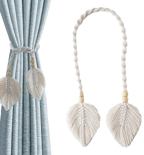 Cortina abraze, Abrazos Boho Hechos a Mano, cordón con Perlas, Elegantes Estilo rústico, Corbatas Decorativas | Ideal para Cortinas de salón, Dormitorio, decoración Firme, Ambiente Bohemio, e