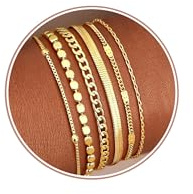 YADOCA 8 Stück Armband Damen Gold, Armband 14K Vergoldet, Verstellbar Armbänder Gold Damen Wasserfester, Kubanische Perlen Büroklammer Goldenes Armbänder Schmuck für Frauen Damen Mädchen